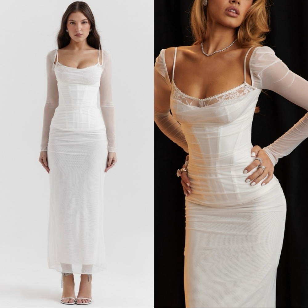 Flash sale! House of cb Katarina white mesh and lace corset dress